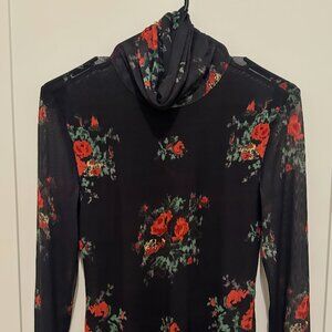 GANNI Floral Jersey Turtleneck – Black – Size 38 (US 6–8) – Gently Worn